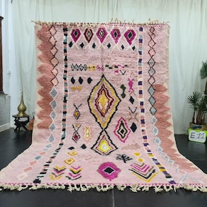 PINK BERBER RUG, Beni Ourain Moroccan Rug, Personalized Wool Rug, Handmade Shag Carpet, Geometric Pattern Area Rug, Soft Artisan Made Rug.
