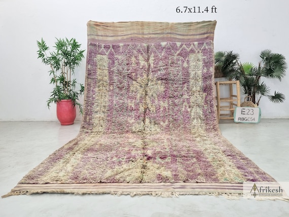 BENI M'GUILD RUG 6x11, Vintage Moroccan Carpet, Faded Mauve Handmade Rug, Bohemian Wool Area Rug, Authentic Moroccan Rug, Berber Design.