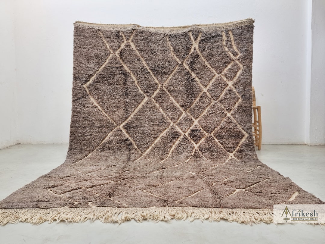 MOROCCAN WOOL RUG 9x11, Handmade Berber Geometric Rug, Vintage Beni Ourain Area Rug, Authentic