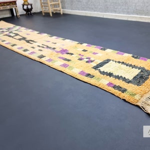 PRETTY BOUJAAD RUG, Moroccan Runner 2x11, Checkered Rug, Berber Rug, Large Orange and Purple Runner, Wool Rug, Handwoven Rug - Afrikesh Rug - One Side Fringes.
Pile Height: 1.5 cm-0.59 inches.