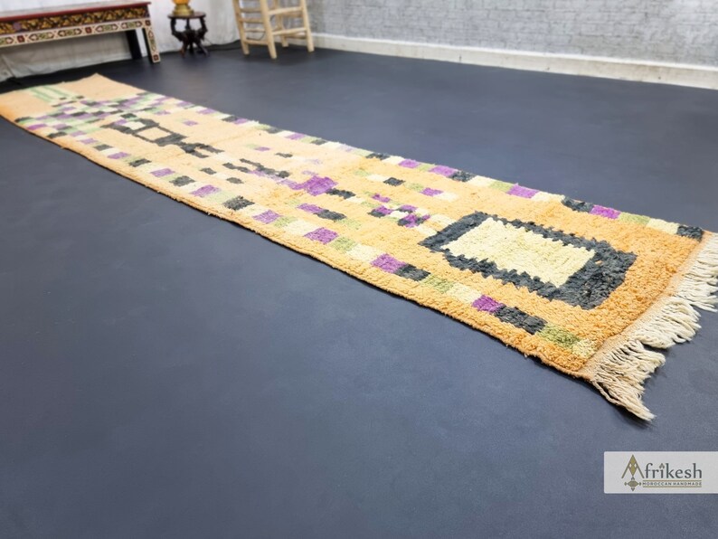 PRETTY BOUJAAD RUG, Moroccan Runner 2x11, Checkered Rug, Berber Rug, Large Orange and Purple Runner, Wool Rug, Handwoven Rug - Afrikesh Rug - One Side Fringes.
Pile Height: 1.5 cm-0.59 inches.