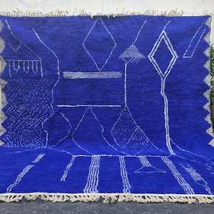 CUSTOM BENIOURAIN CARPET, Moroccan Handmade Rug, Royal Blue And White Rug, Abstract Rug,Handmade Wool Carpet,Azilal Berber Rug,Handwoven Rug