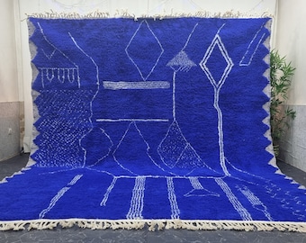 CUSTOM BENIOURAIN CARPET, Moroccan Handmade Rug, Royal Blue And White Rug, Abstract Rug,Handmade Wool Carpet,Azilal Berber Rug,Handwoven Rug