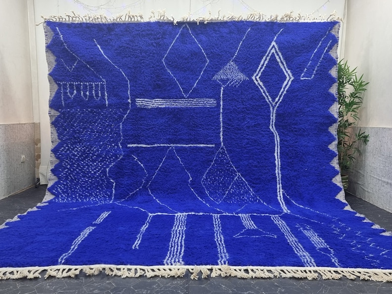 CUSTOM BENIOURAIN CARPET, Moroccan Handmade Rug, Royal Blue And White Rug, Abstract Rug,Handmade Wool Carpet,Azilal Berber Rug,Handwoven Rug image 1