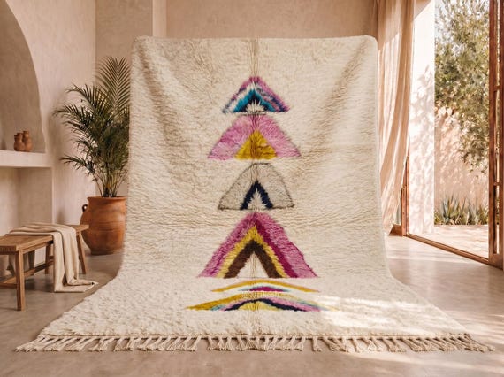 Custom Handmade Organic Moroccan Wool Rug – Stacked Triangle Painting Area Rug