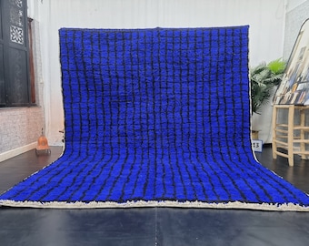 PRETTY BERBER RUG, Moroccan Handmade Carpet, Azilal Rug, Checkered Beniourain Rug, Sheep Wool rug, Royal Blue And Black Rug, Moroccan Rug.