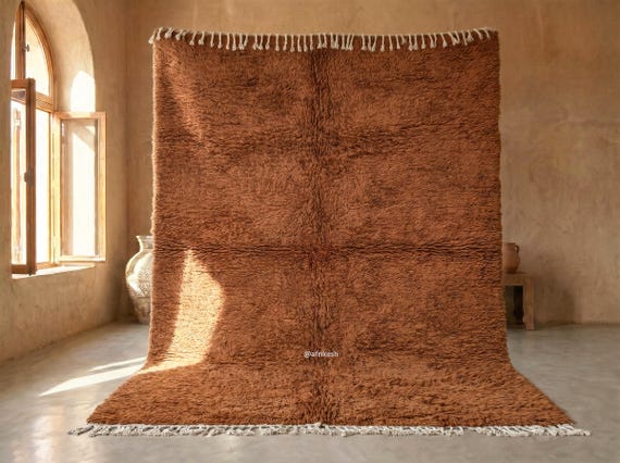 Camel Brown High Pile Shaggy Beni Ourain Rug - Handmade Moroccan Wool Rug - Soft Berber Area Rug for the Living Room | Afrikesh