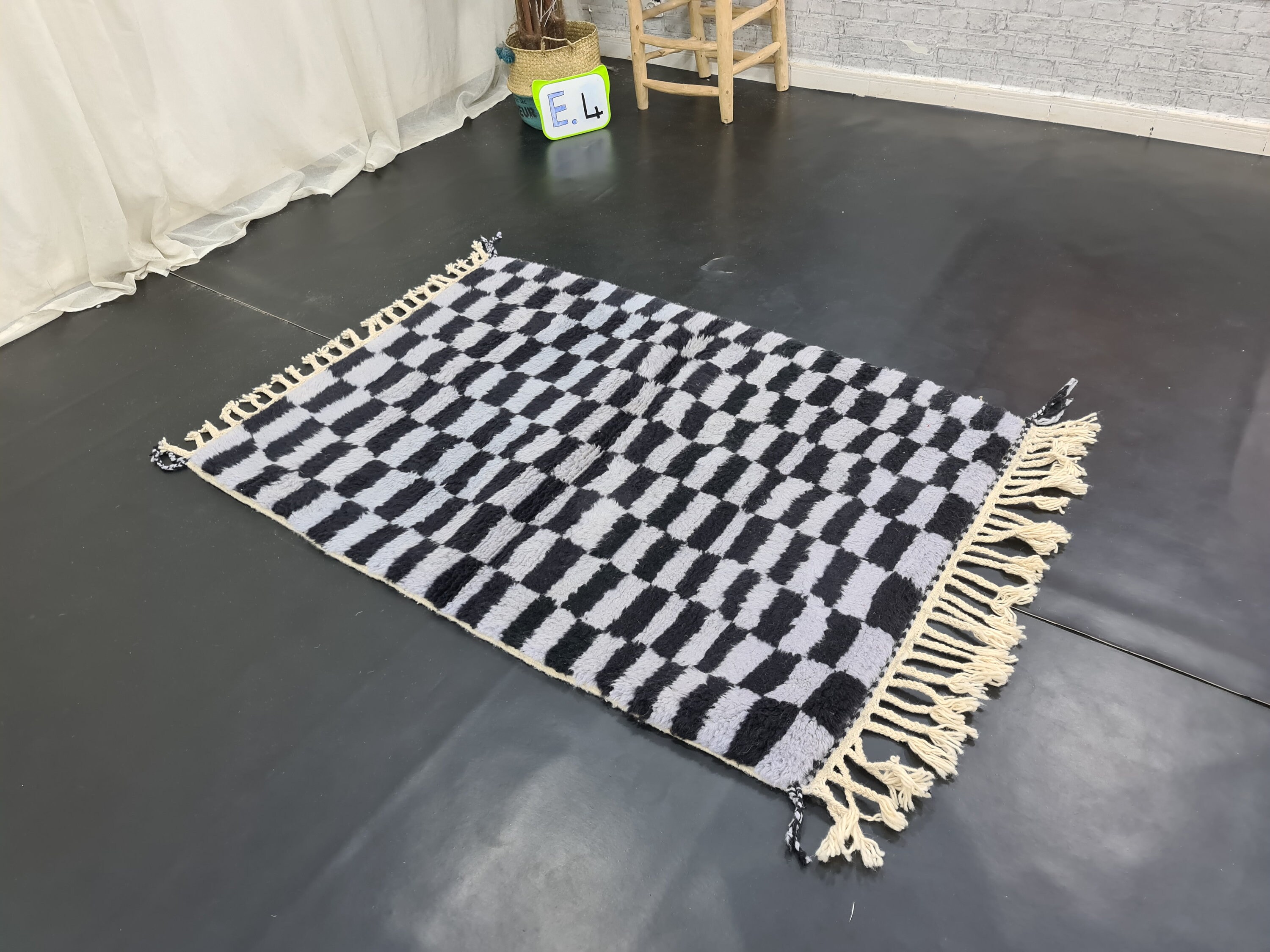 Moroccan Beniourain Rug Checkered Area Rug Black and Gray Etsy