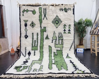 ARTISTIC WOOL RUG, Moroccan Handmade Rug, Mint Green Rug, Abstract Green Rug, Bohemian AfriKesh Rug, Handmade Wool Carpet, Berber Funky Rug