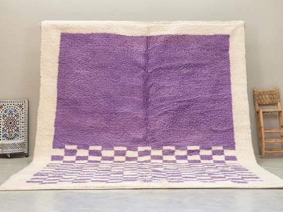 MODERN LAVENDER RUG, Checkered Moroccan Rug, Custom Size Beni Ourain Style, Handmade Berber Wool Carpet, Soft Pastel Floor Decor
