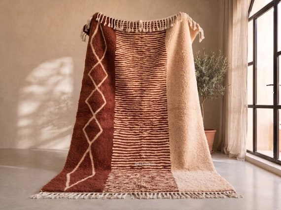 Terracotta and Peach Beni Ourain Rug - Handmade Moroccan Wool Rug - Diamond Berber Area Rug for Living Room | Afrikesh
