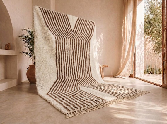 Custom Handmade Moroccan Rug – Natural Wool High Pile Abstract Berber Living Room Carpet