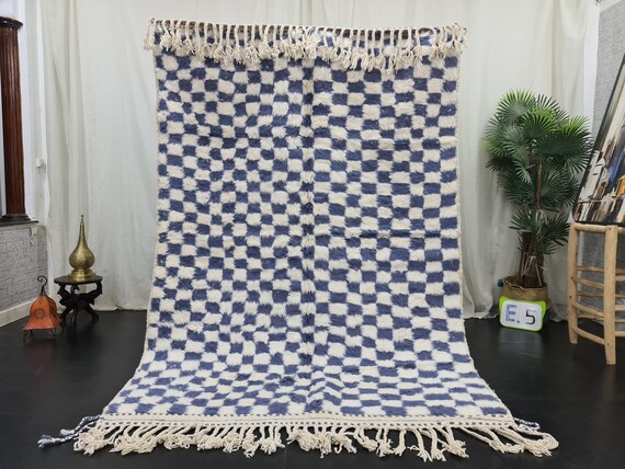 Moroccan Handmade Carpet, White and Gray Beni Ourain Rug, Tribal Rug, Checkered Rug, Berber Rug, Wool Rug, Tapis berbere, Teppish Marokko.