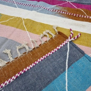 TAPPETO KILIM UNICO, tappeto a tessitura piatta, tappeto tessuto Kilim, tappeto colorato, tappeto geometrico personalizzato, tappeto ad area, tappeto marocchino, tappeto in lana intrecciata a mano, tappeto Funky immagine 9