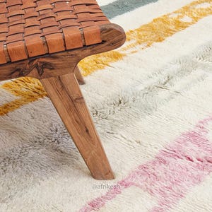 BERBER CARPET, Handmade Beni Ourain Rug, White Moroccan Rug, Custom Made Wool Rug, Striped Area Rug, Shaggy & Colored Floor Covering- Afrikesh Rug - Two Side Fringes.