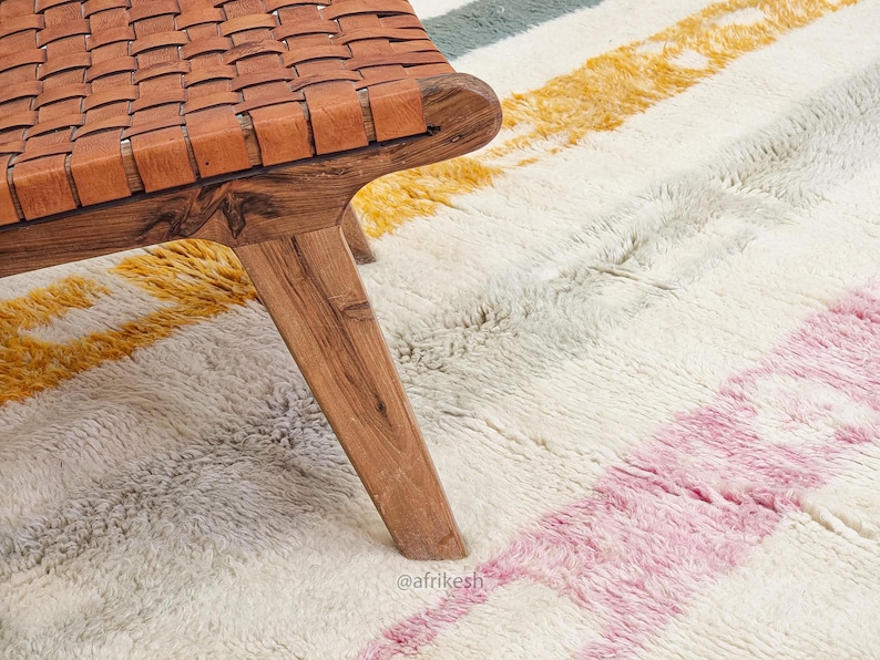BERBER CARPET, Handmade Beni Ourain Rug, White Moroccan Rug, Custom Made Wool Rug, Striped Area Rug, Shaggy & Colored Floor Covering- Afrikesh Rug - Two Side Fringes.