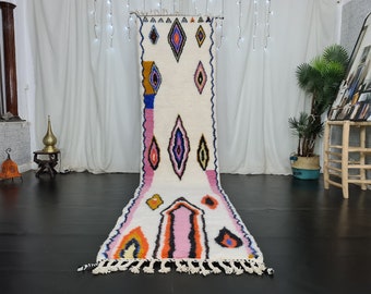 CUSTOM MOROCCAN RUNNER, Azilal Runner Rug, White & Purple, Wool Rug, Berber Carpet, Bohemian Rug, Abstract Rug, Handwoven Rug, Handmade Rug