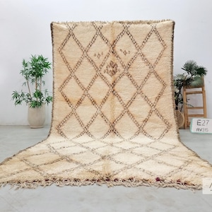 MOROCCAN RUG 6x11, Cream Beni Ourain Design, Handmade Vintage Area Rug, Sheep Wool Berber Rug, Black Diamonds Floor Rug.