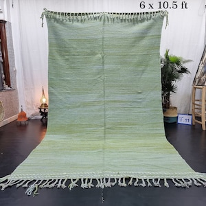 AMAZING KILIM RUG, Green Moroccan Rug 6x10, Green Flat Berber Wool Rug, Striped Handmade Rug, Aqua Green And Mint Green, Handwoven Rug .