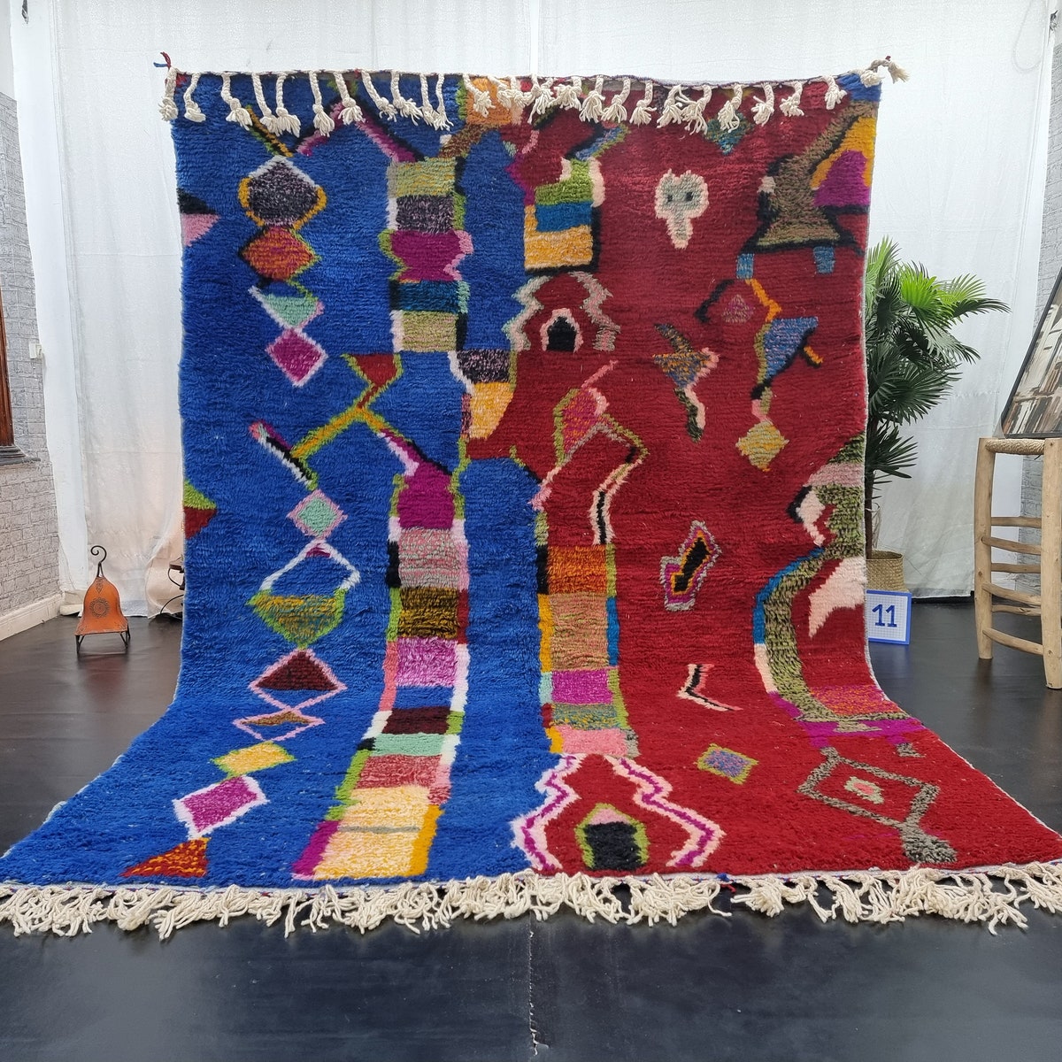 ARTISTIC BENIOURAIN RUG, Moroccan Handmade Rug 6x9, Red And Blue Rug, Berber Wool Rug, Berber Rug, Abstract Rug,Berber Handwoven Rug