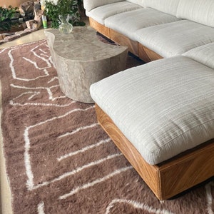 MOROCCAN BROWN RUG, Moroccan Handmade Rug, Tribal Abstract Rug, Plain Geometric Rug, Sheep Wool Rug, Beniourain Berber Rug, Brown Area Rug.