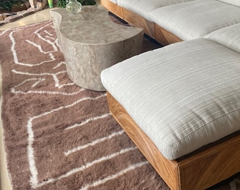 MOROCCAN BROWN RUG, Moroccan Handmade Rug, Tribal Abstract Rug, Plain Geometric Rug, Sheep Wool Rug, Beniourain Berber Rug, Brown Area Rug.