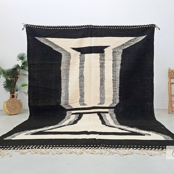 Black and White Kilim Rug Etsy