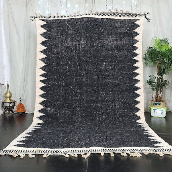 KILIM MOROCCAN RUG, Flat Area Rug, Handmade Rug, Black and White Rug, Custom Black Rug, Flatweave Kilim, Moroccan Rug, Black Rug, Plain Rug