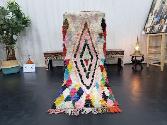 BEAUTIFUL MOROCCAN RUG, Berber Rug 2x6, Authentic Handmade Colorful Rug, Antique Rug, Bouchrouite Rug, Geometric Rug, Vintage Cotton Carpet