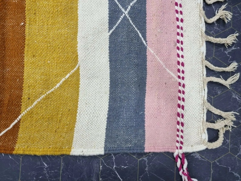 TAPPETO KILIM UNICO, tappeto a tessitura piatta, tappeto tessuto Kilim, tappeto colorato, tappeto geometrico personalizzato, tappeto ad area, tappeto marocchino, tappeto in lana intrecciata a mano, tappeto Funky immagine 8