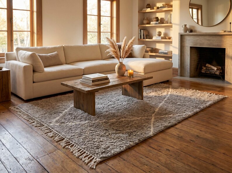 BERBER MOROCCAN RUG, Handmade Beni Ourain Rug, Custom BeniOurain Rug, Azilal White and Brown Rug, Handmade Wool Rug, Moroccan Berber Rug. image 3