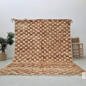 CHECKER CARPET, Custom Moroccan Rug, Beni Ourain Rug, Hand-Tufted Beni Rug, Brown Wool Area Rug, Shaggy Berber Carpet, Beautiful Home Decor.