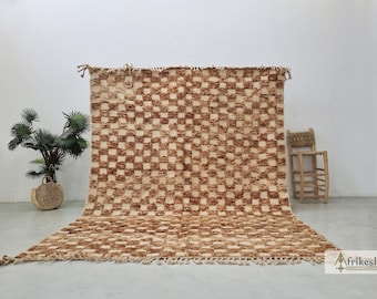 CHECKER CARPET, Custom Moroccan Rug, Beni Ourain Rug, Hand-Tufted Beni Rug, Brown Wool Area Rug, Shaggy Berber Carpet, Beautiful Home Decor.