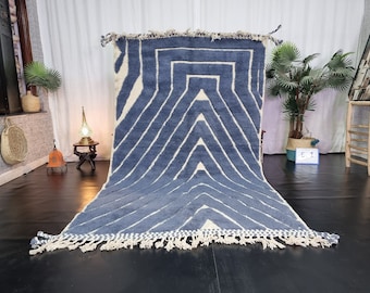 CUTE MOROCCAN RUG, Beni Ourain Shag Rug, Steel Blue Rug, Tufted Wool Rug, Berber Carpet, Knotted Area Rug, Custom Size Floor Rug.