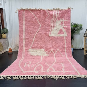EINZIGARTIGER ROSA Teppich, Marokkanischer Beni Ourain Teppich, Baby Rosa Teppich, Abstrakter Berber Teppich