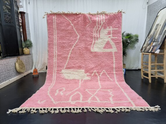UNIQUE PINK RUG, Moroccan Beni Ourain Carpet, Baby Pink Rug, Abstract Berber Handmade Rug, Area Brownish Pink Rug, Bohemian Rose Rug