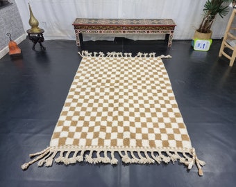 素晴らしいベニウランラグ、モロッコラグ、羊毛ラグ、チェック柄ラグ