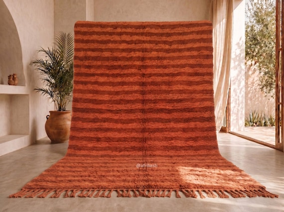 Terracotta Moroccan Rug – Handmade Berber Wool Rug – Rust Orange Striped Area Rug – Beni Ourain-Style Living Room Carpet | Afrikesh