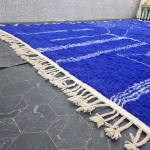 CUSTOM BENIOURAIN CARPET, Moroccan Handmade Rug, Royal Blue And White Rug, Abstract Rug,Handmade Wool Carpet,Azilal Berber Rug,Handwoven Rug image 5