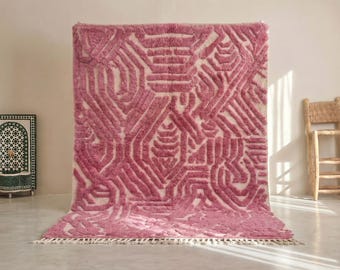 HAND TUFTED RUG, Pink Moroccan Rug, Beni Ourain Custom Rug, Abstract Area Rug, Shag Berber Carpet, Handmade Wool Rug, Home Accents.