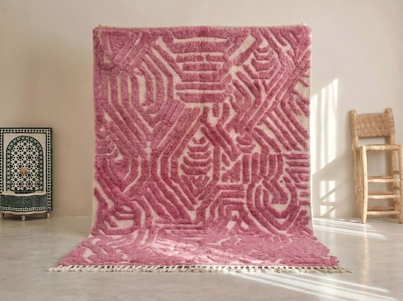 HAND TUFTED RUG, Pink Moroccan Rug, Beni Ourain Custom Rug, Abstract Area Rug, Shag Berber Carpet, Handmade Wool Rug, Home Accents.