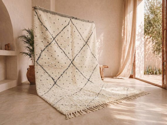 Custom Hand-Knotted Beni Ourain Wool Rug – Diamond Pattern, High Pile Moroccan Living Room Carpet - Afrikesh
