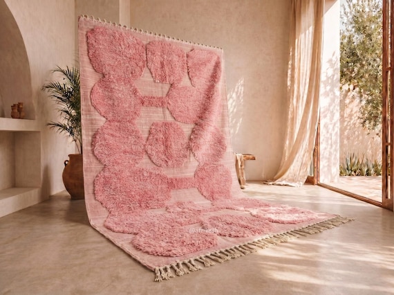 Modern Powder Pink Wool Rug  – Handmade tuftted Organic Design Moroccan Area Rug
