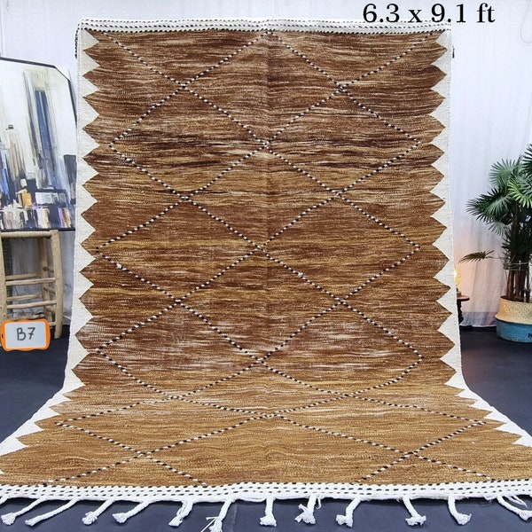 STUNNING KILIM RUG, Moroccan Rug 6X9, Berber Flat Rug, Wood Brown Rug, Geometric Rug, Handwoven Rug, Flatweave Rug, Area Rug, Wool Rug.