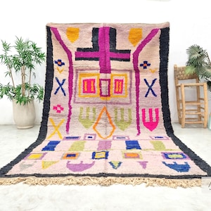 PINK RUG 6x10, Boujaad Moroccan Rug, Traditional Handmade Area Rug, Vintage Natural Wool Rug, Authentic Berber Carpet, Decorative Rug.