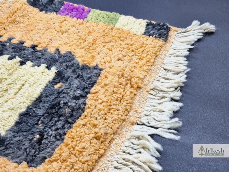 PRETTY BOUJAAD RUG, Moroccan Runner 2x11, Checkered Rug, Berber Rug, Large Orange and Purple Runner, Wool Rug, Handwoven Rug - Afrikesh Rug - One Side Fringes.
Pile Height: 1.5 cm-0.59 inches.