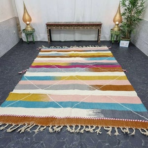 TAPPETO KILIM UNICO, tappeto a tessitura piatta, tappeto tessuto Kilim, tappeto colorato, tappeto geometrico personalizzato, tappeto ad area, tappeto marocchino, tappeto in lana intrecciata a mano, tappeto Funky immagine 10