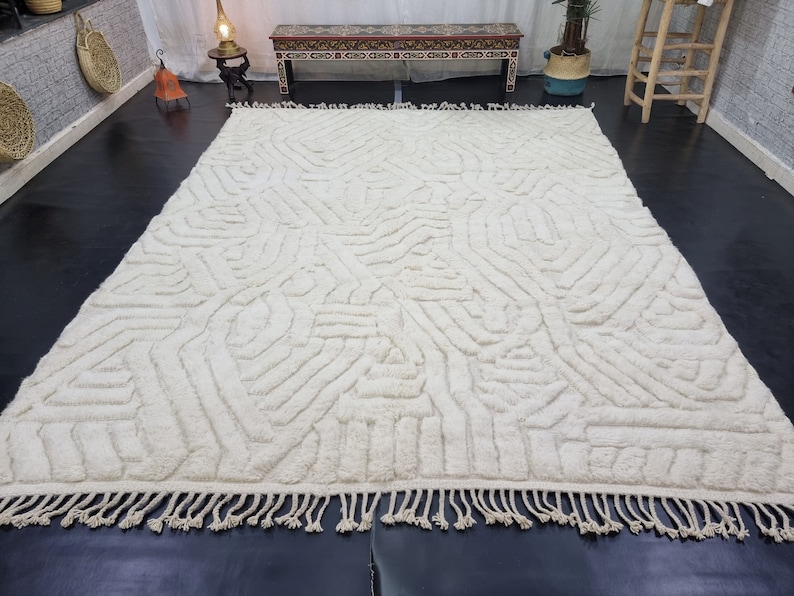 Moroccan Handmade Carpet 
Moroccan Rug
Ivory Beni Ourain Rug
Custom Rug
Berber Rug
Sheep Wool Rug
Handwoven Abstract Rug
Area Rug
Two Side Fringes