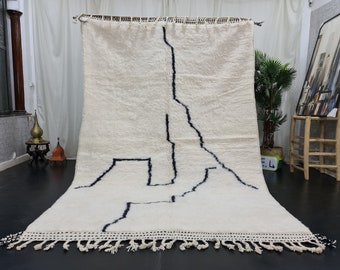 Tapete Beniourain incrível, tapete marroquino personalizado, tapete de lã branco e preto, tapete berbere, tapete abstrato, tapete tribal, tapete boho, tapete liso