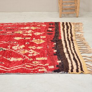 RED WOOL RUG 6x9, Tribal Moroccan Rug, Handmade Boujaad Rug, Vintage Dining Room Decor, Artistic Berber Carpet, Bohemian Interior Design - Afrikesh Rug - One Side Fringes.
Pile Height:1 cm-0.39 inches.